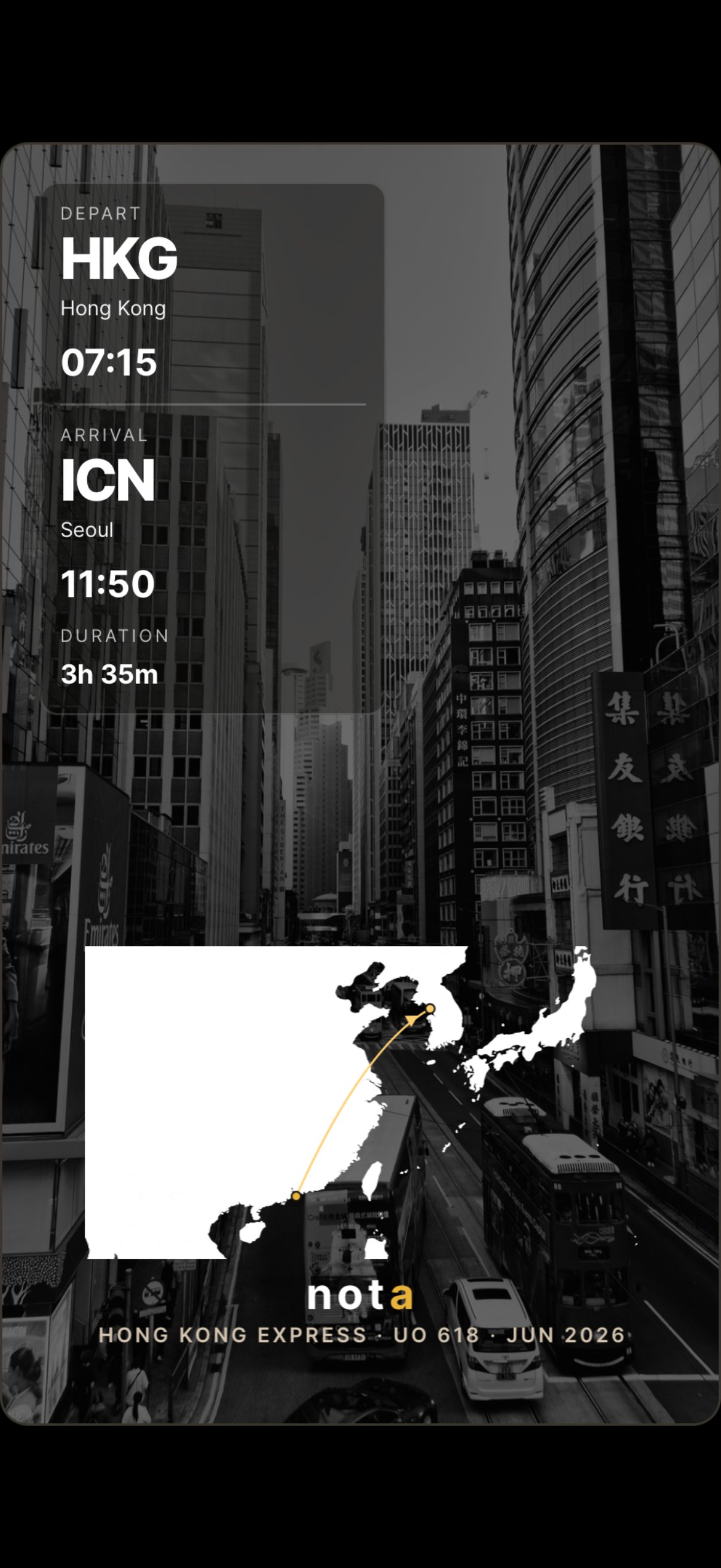 nota card — HKG to ICN, Hong Kong Express